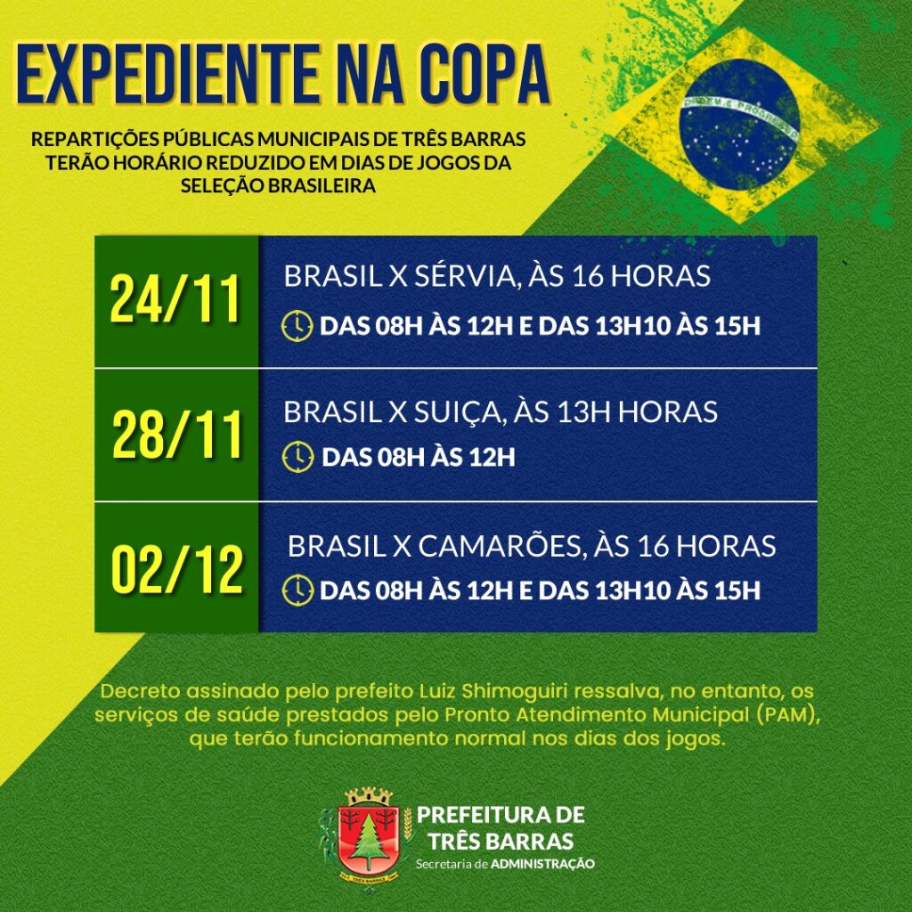 Horário de funcionamento do CRA-BA nos dias de jogos da Seleção Brasileira  na Copa 2022 – CRA-BA